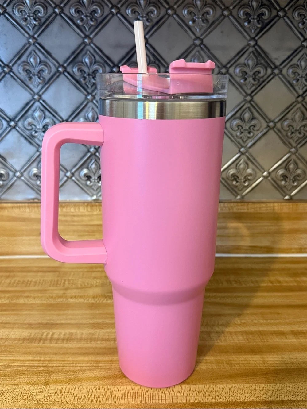 Unlisted Pink Insulated Travel Mug with Handle and Straw - 'I Beg Your Parton'